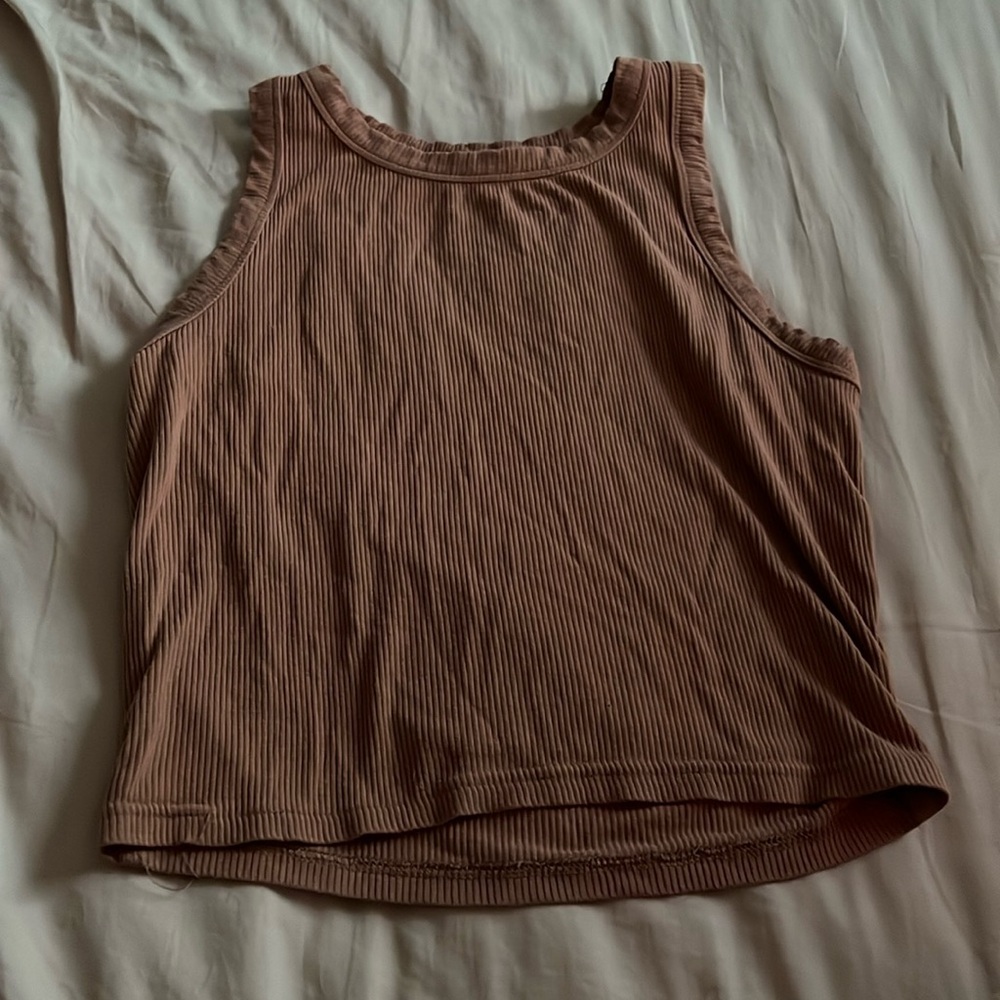 Tan High Neck Crop Top